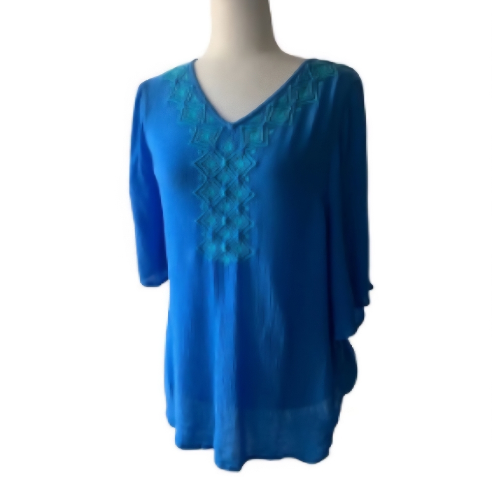 Lilly Pulitzer Womens Blue Bell Gauze Embellished Tunic Top Cover-Up Size S